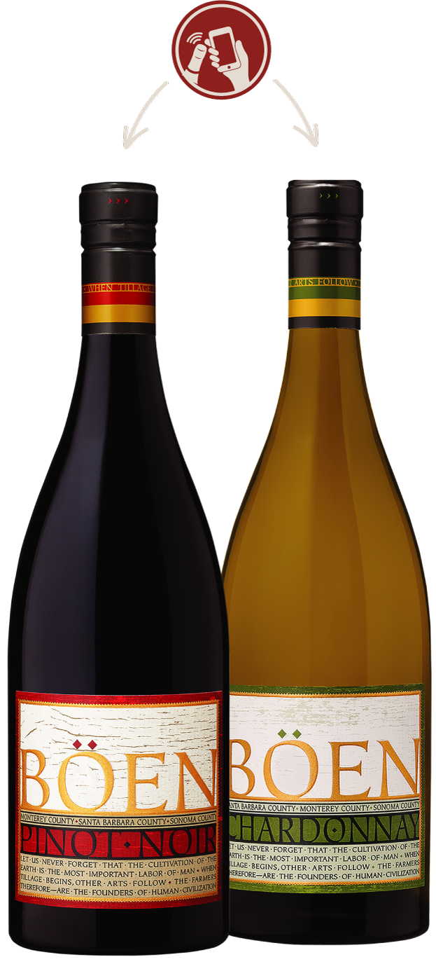 Böen Pinot Noir and Chardonnay with Tap our Cap Logo